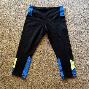 lululemon athletica Kids Black and Blue Leggings with Yellow Accents